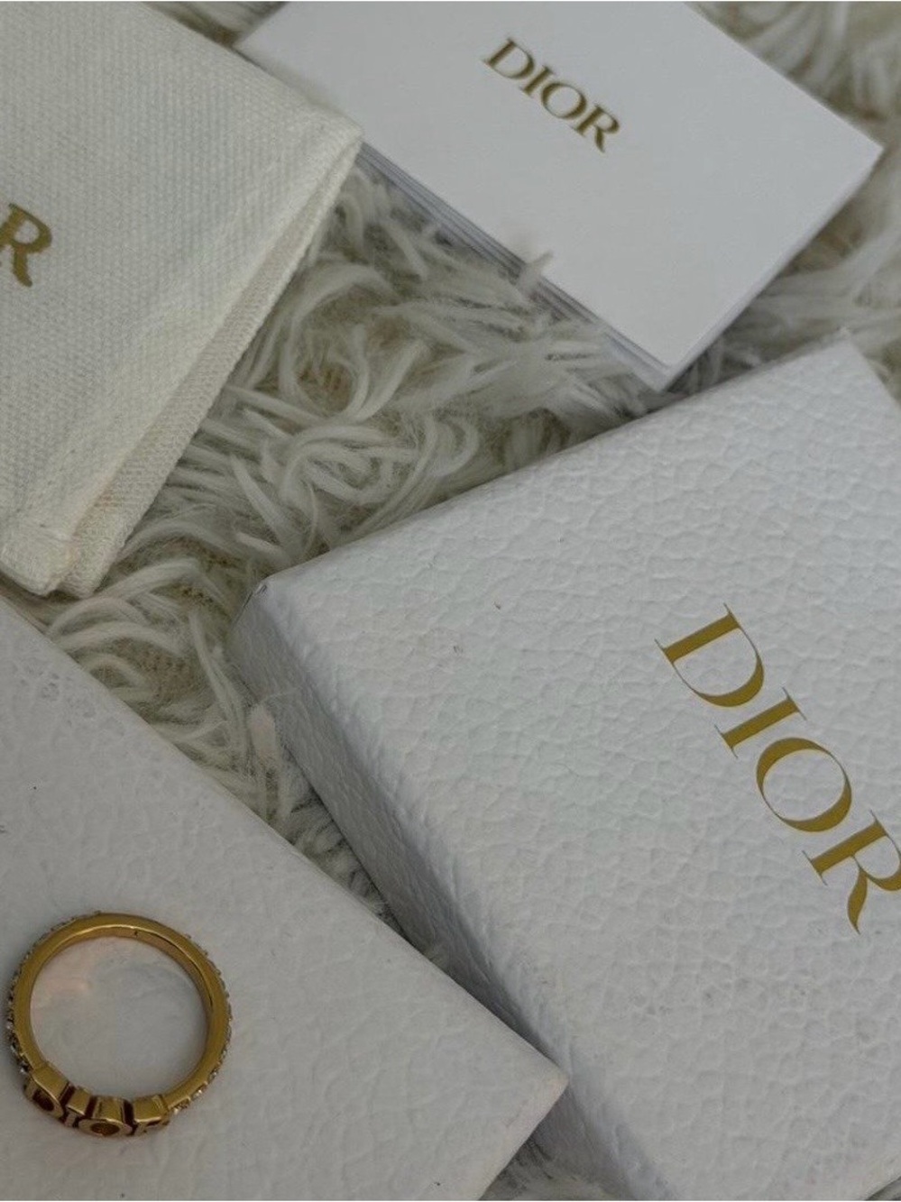 Dior Gold Logo Ring with White Accents